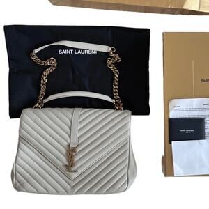 Saint Laurent COLLEGE LARGE CHAIN BAG IN QUILTED LEATHER in CREMA SOFT